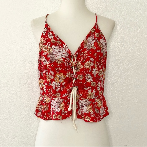 Tops - Red Floral Print Blouse